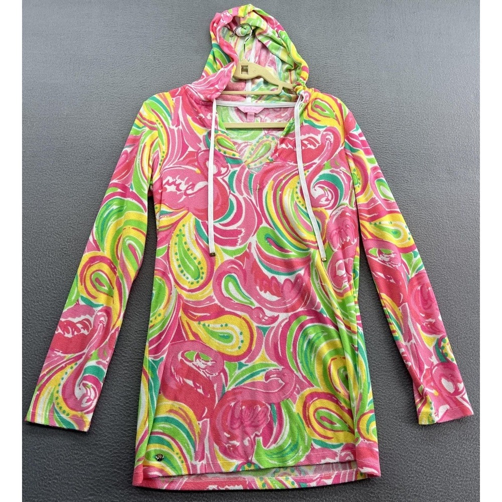 Lilly Pulitzer Shirt Womens Sz S Pink Green Paisley Flamingo French Terry Hoodie